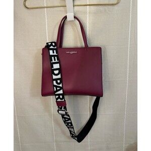MAGENTA KARL LAGERFELD MAYBELLE SATCHEL WITH LOGO STRAP
